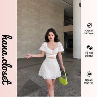 Váy dự tiệc gấm hoa nổi Cutout chéo dây bụng thời trang trẻ trung.