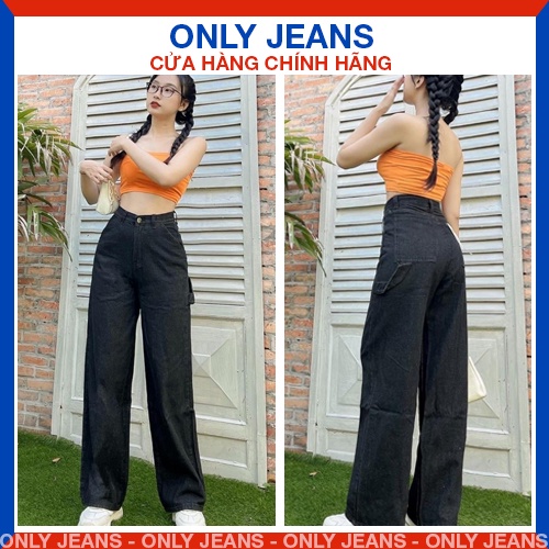 Quần jean nữ ống rộng có dây đai chéo cá tính màu đen, form chuẩn, chất vải dày dặn, không nhăn, không xù MT5196MT