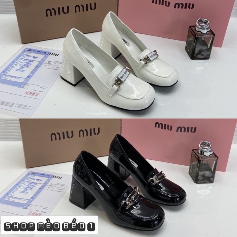 Giày cao gót miu miu mũi tròn gót trụ fullbox
