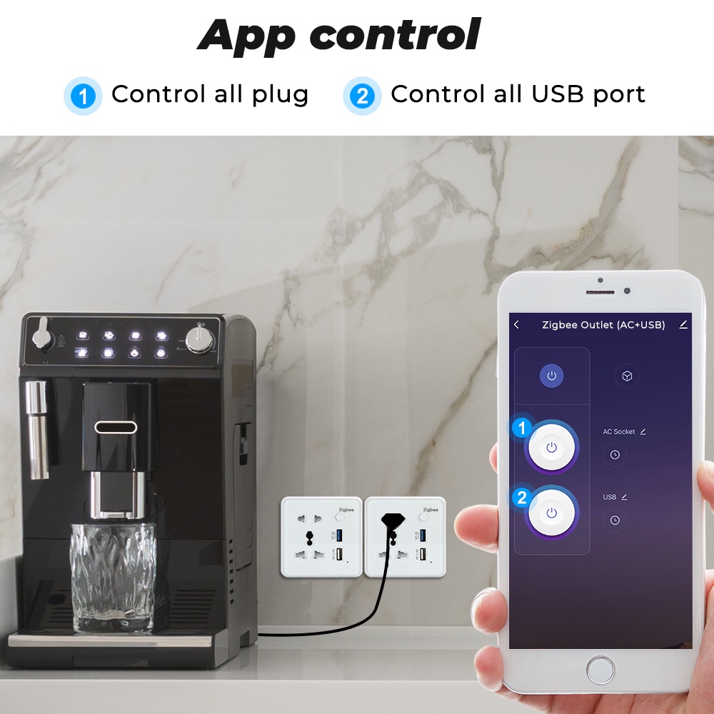 Ổ Cắm Điện Thông Minh Tích Hợp Kính Cường Lực Cổng Usb 3.0 Chuyên Dụng Cho Google Home Alexa