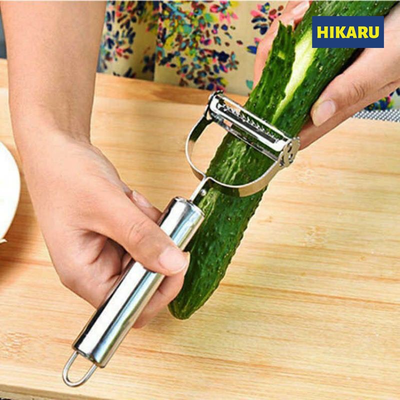Nạo Rau Củ Quả Thông Minh 2 Lưỡi Inox 304 HIKARU, Bào Mọi Loại Rau Củ Quả, Nạo Rễ Củ Khoai, Sắn_HK-NA-009
