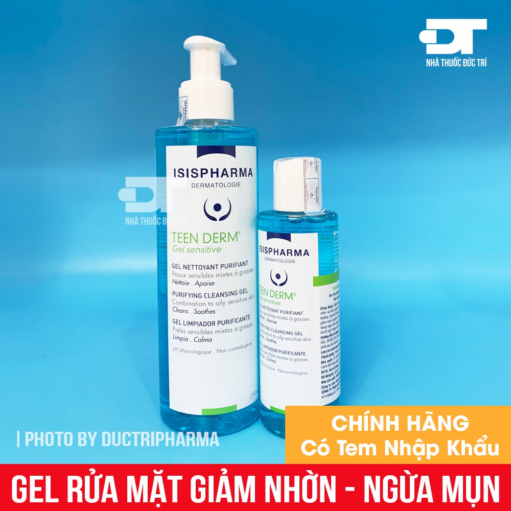 [CHÍNH HÃNG] Gel rửa mặt giảm nhờn, ngừa mụn cho da nhạy cảm và da thường ISIS PHARMA TEENDERM GEL SENSITIVE