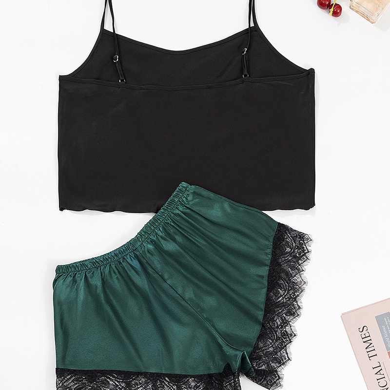 Bộ đồ ngủ hai dây cổ chữ V chất liệu lụa mỏng thoải mái thời trang mùa hè cho nữ