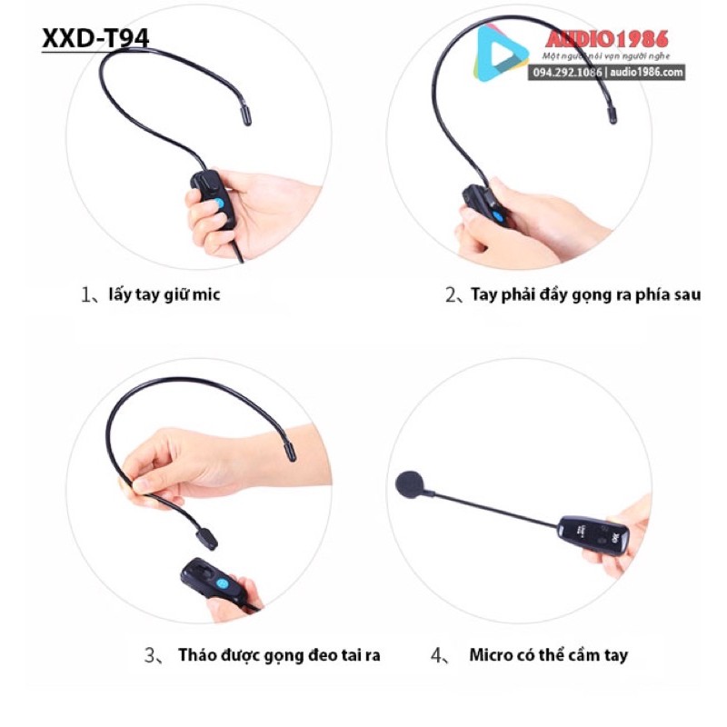 Micro không dây XXD-T94 2 mic nói song song kết nối amply loa kéo loa trợ giảng sân khấu