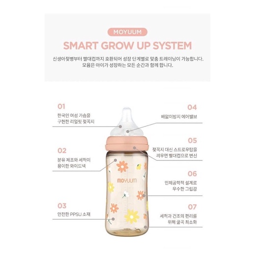 Bình sữa Moyuum bản hoạ tiết Daisy Edition 170/270ml( bình đã kèm núm), Suzy baby
