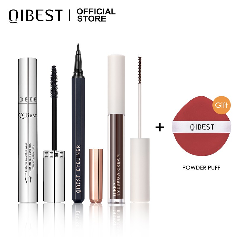 Set Mỹ Phẩm Trang Điểm Mắt QIBEST 68.5g Gồm Kẻ Mắt+Kẻ Mày Dạng Lỏng+Mascara+Mút Trang Điểm Tiện Dụng