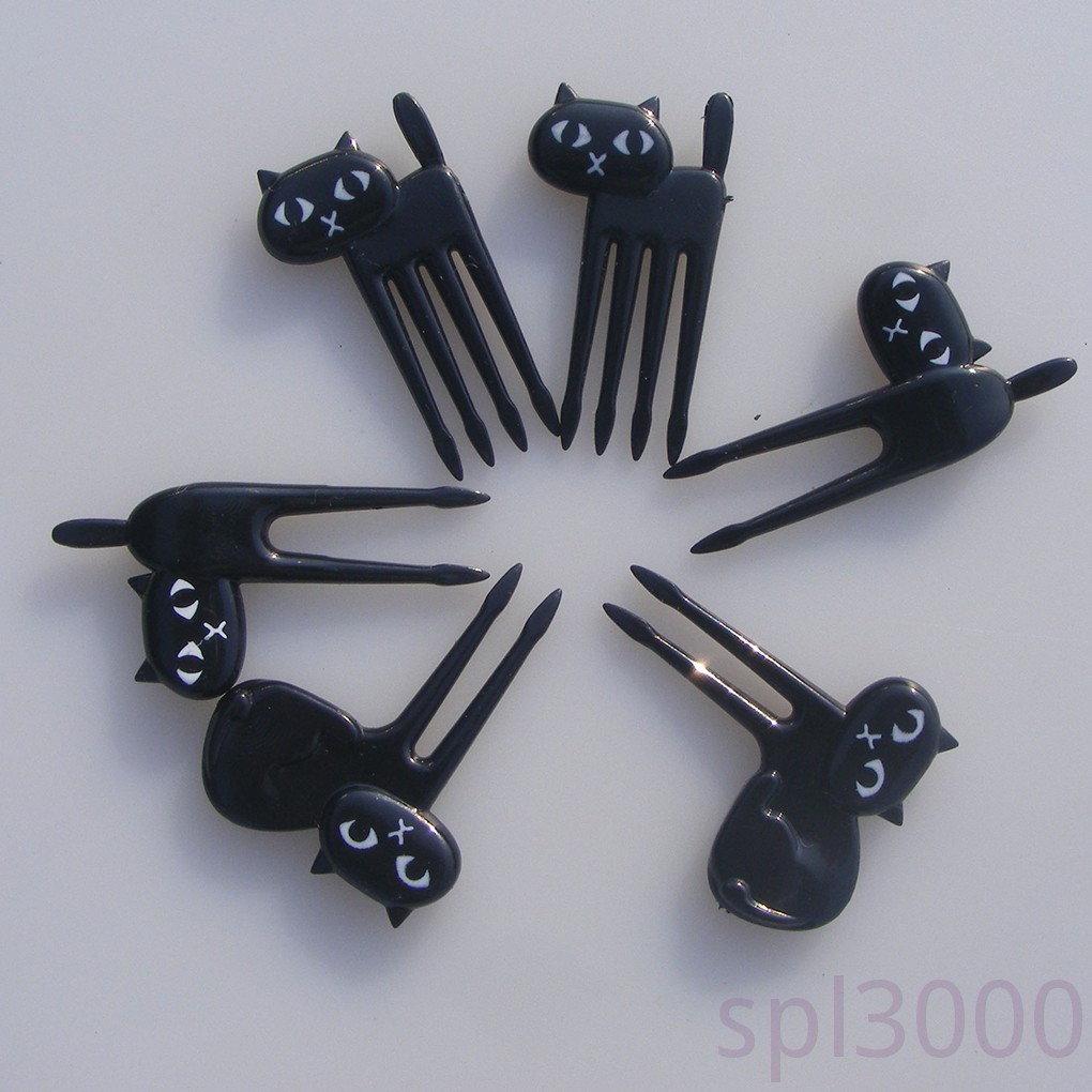 Set 6 Nĩa Ăn Trái Cây Hình Mèo Đen Đáng Yêu