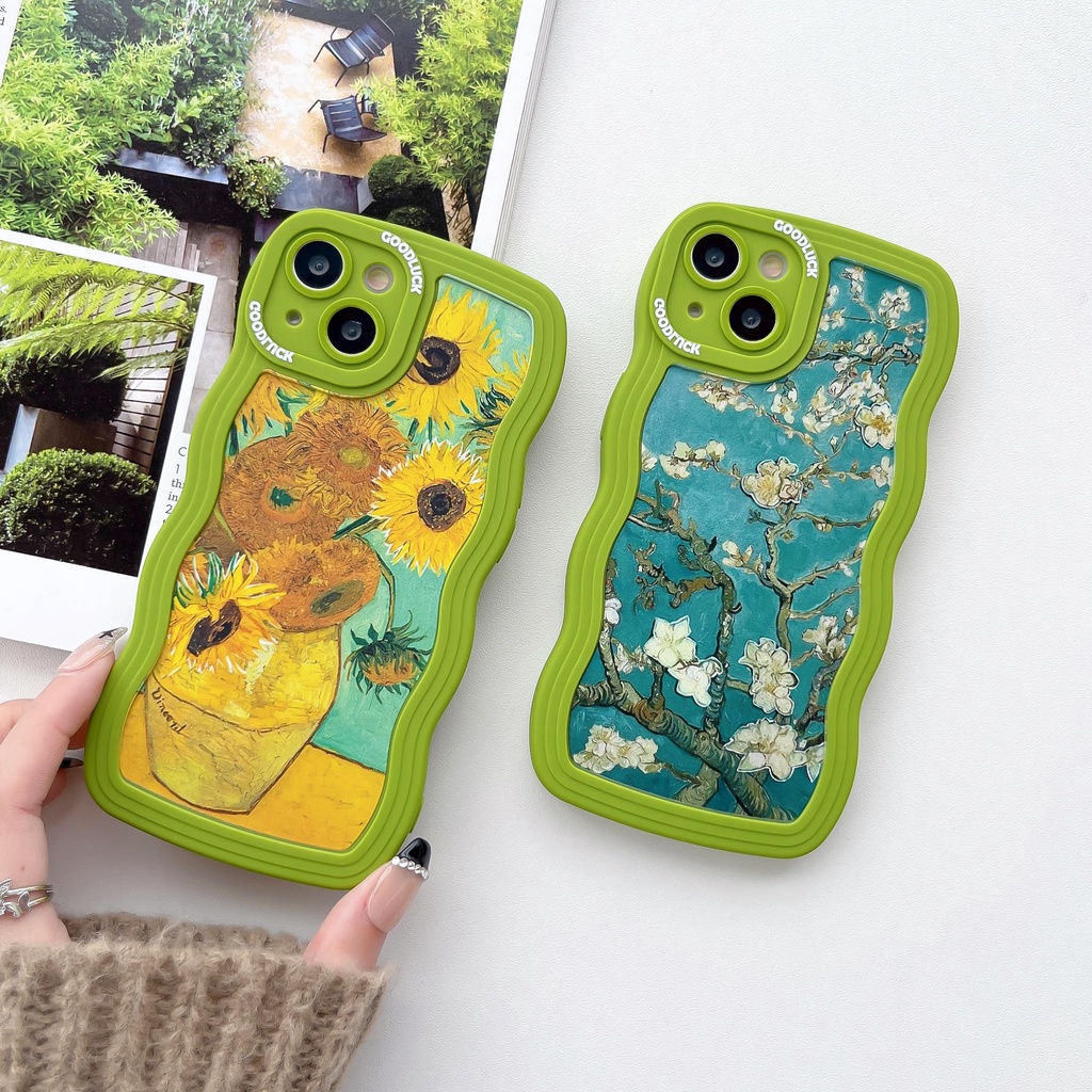 Ốp Điện Thoại Họa Tiết Gợn Sóng Màu Xanh Lá Cho iPhone14Pro 13Promax 11 12 13 11 12 13Promax 13Pro 14