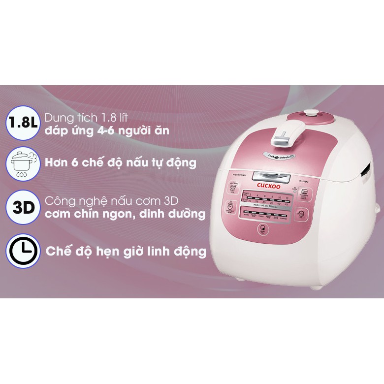 [Chính Hãng] Nồi cơm điện Cuckoo CRP-G1015M/MWPKVNCV màu hồng dung tích 1.8L