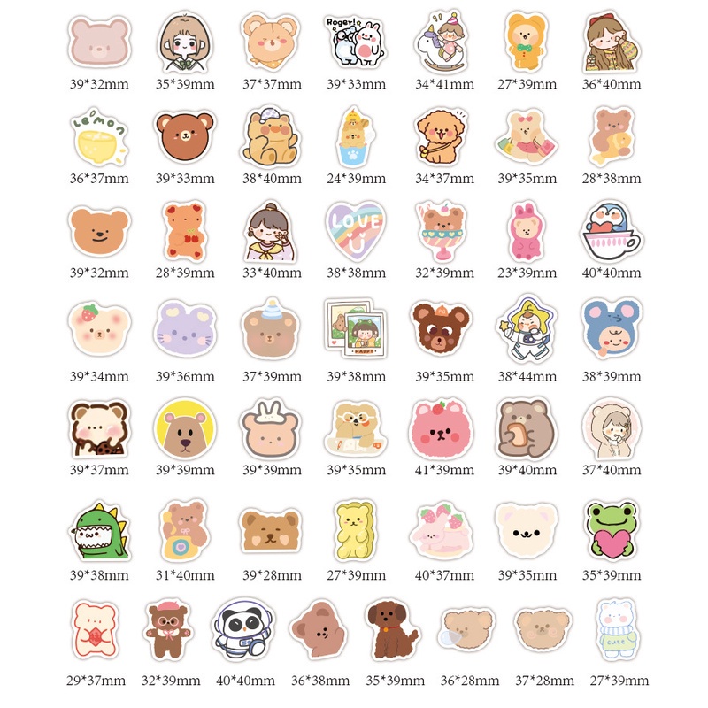 Set 100 Sticker Dán Tủ Lạnh / Ván Trượt / Ván Trượt Chống Thấm Nước Họa Tiết Gấu Hoạt Hình Phong Cách