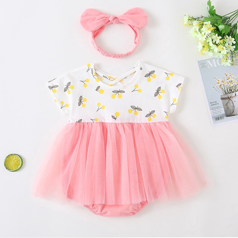 Bộ Đầm Gồm 2 Món Họa Tiết In + Băng Đô Dành Cho Bé Gái