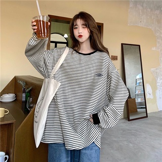 Áo Thun Cổ Tròn Dáng Rộng Họa Tiết Kẻ Sọc Thời Trang Cho Nữ
