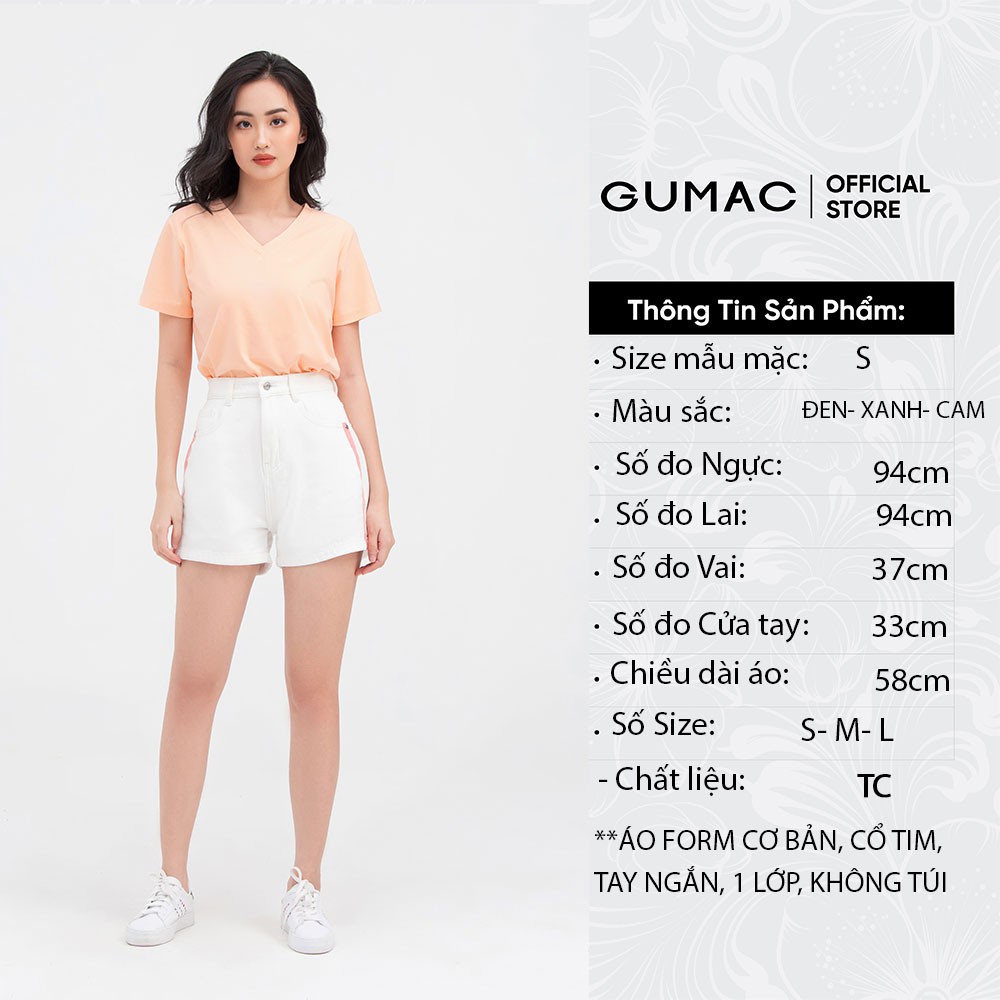 [Mã WABRGM11 giảm 10% đơn 250K] Áo thun nữ cổ tim GUMAC ATB813 | BigBuy360 - bigbuy360.vn
