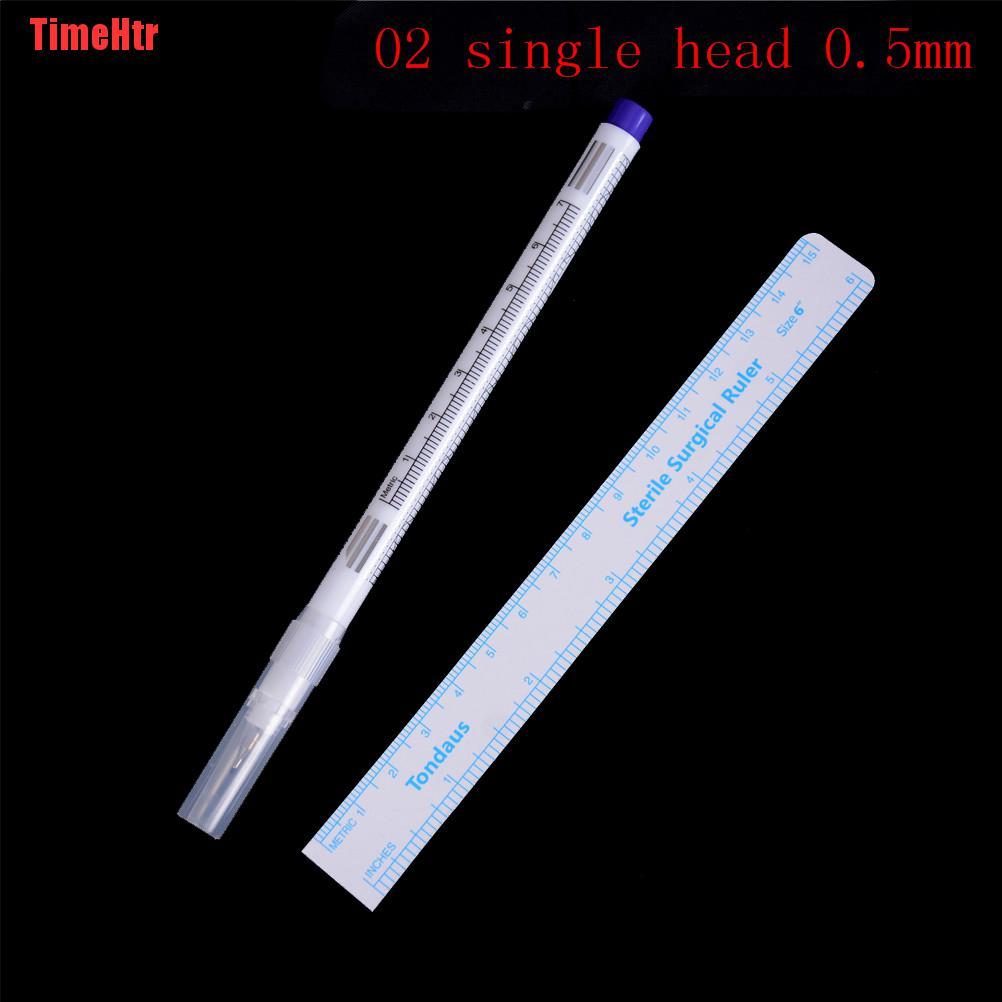 TimeHtr Professional Surgical Skin Marker Pen Tattoo Piercing Permanent Eyebrow Measure With Ruler