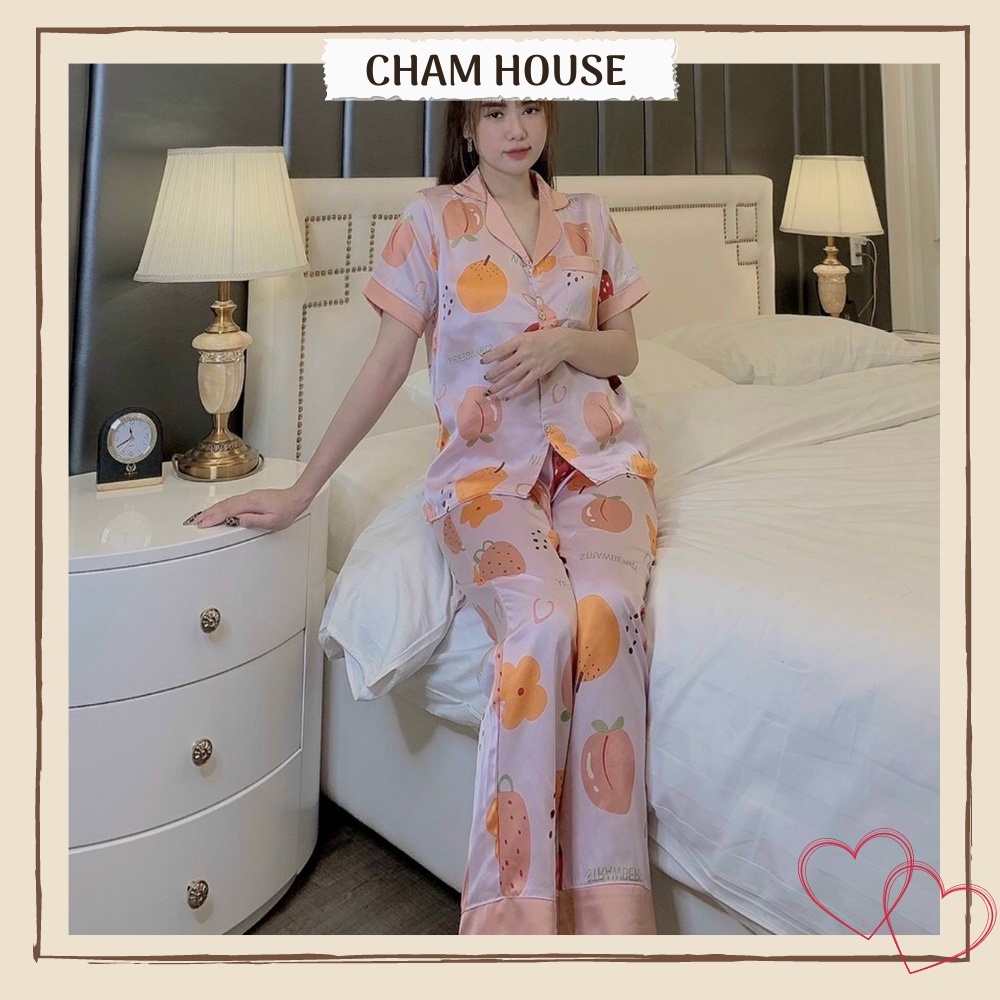 PIJAMA satin lụa, đồ bộ nữ tay ngắn quần dài cao cấp, xinh xắn SALE XÃ HÀNG