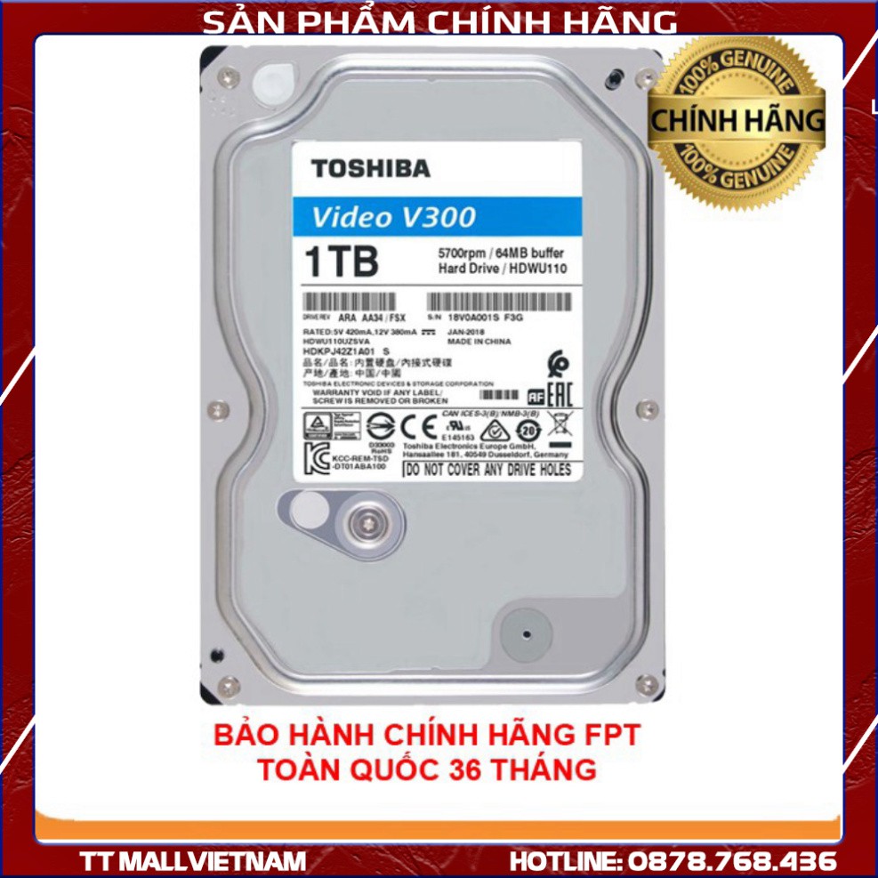 Ổ cứng 1TB TOSHIBA chuyên Camera và lưu trữ bảo hành FPT 36 tháng