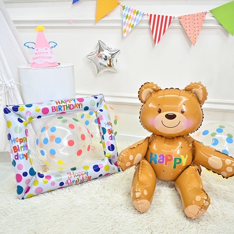 Bóng hình gấu nâu 3D trang trí sinh nhật hàn quốc