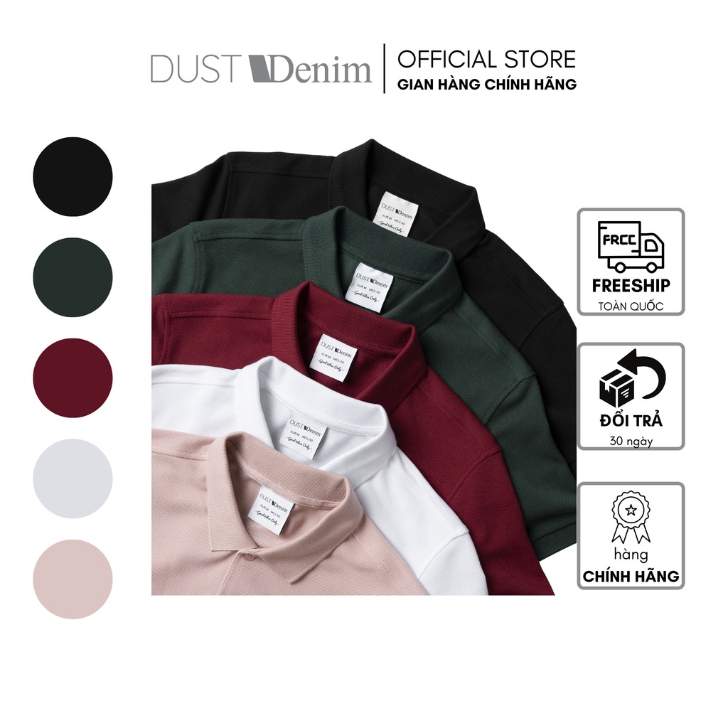 Áo thun Polo nam cổ bẻ DUST DENIM, Áo phông nam vải cotton dệt hạt gạo, thoáng khí, co giãn tốt