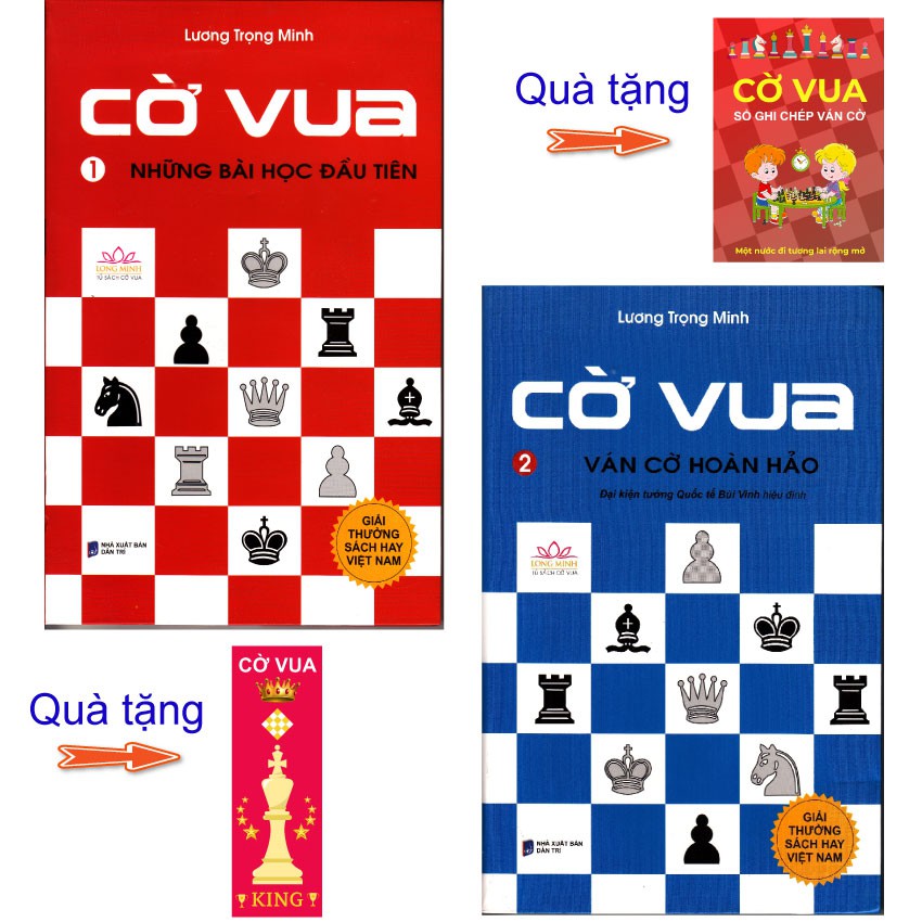 Sách - combo 2 cuốn Cờ vua những bài học đầu tiên (tập 1), Ván cờ hoàn hảo (tập 2), tặng 1 bookmark và sổ ghi chép