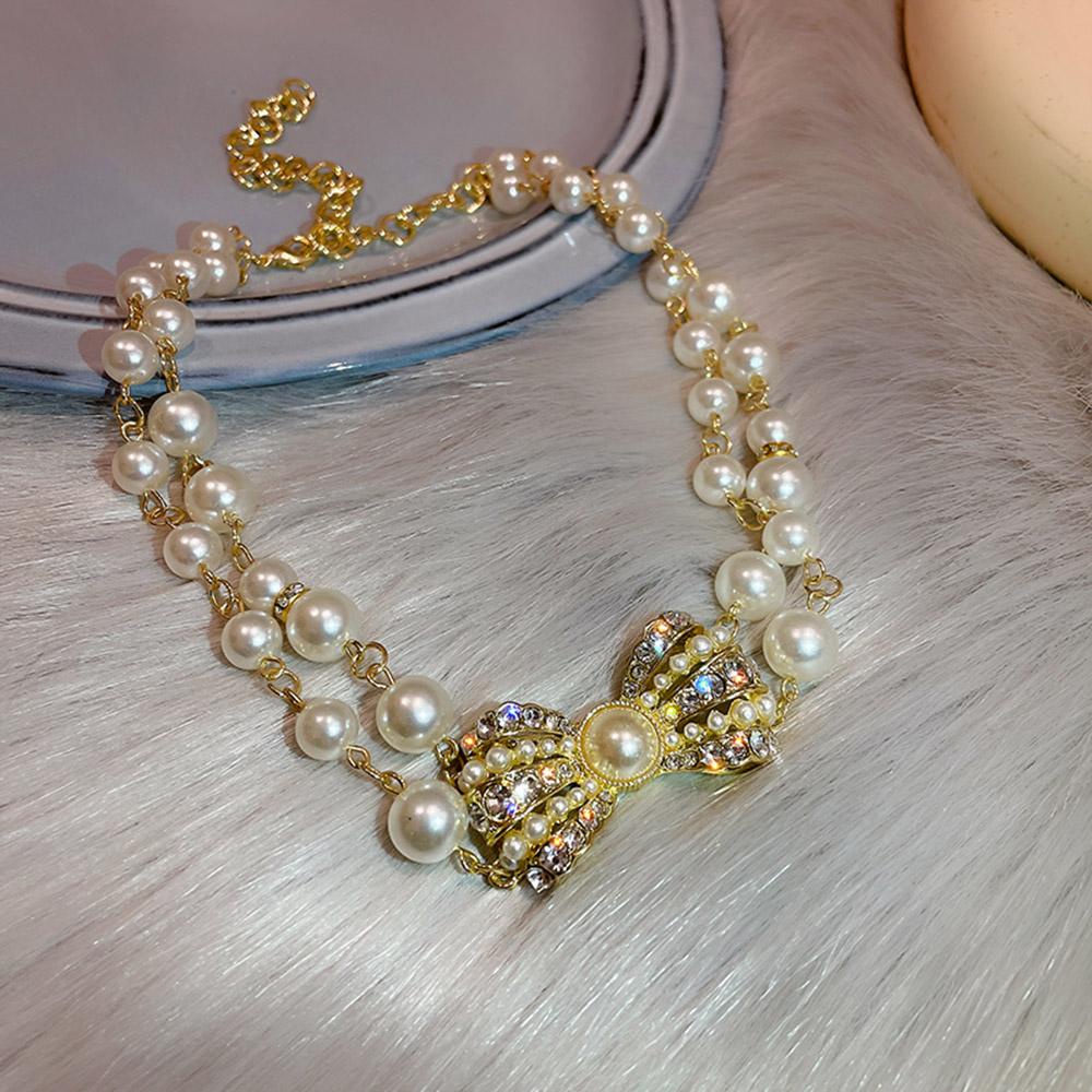 Vòng cổ Hai Lớp Đính Nơ Và Ngọc Trai Thời Trang Cho Nữ|Choker / Nhiều Màu