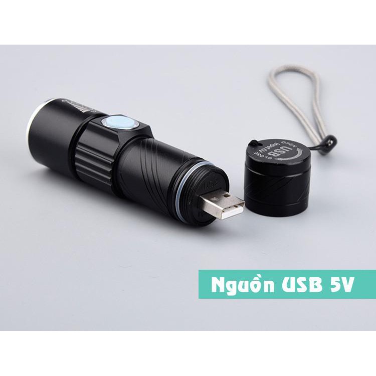 Đèn pin siêu sáng XML-T6 mini Zoom sạc USB tích hợp điện,đèn pin cầm tay nhỏ gọn, đèn led chống nước