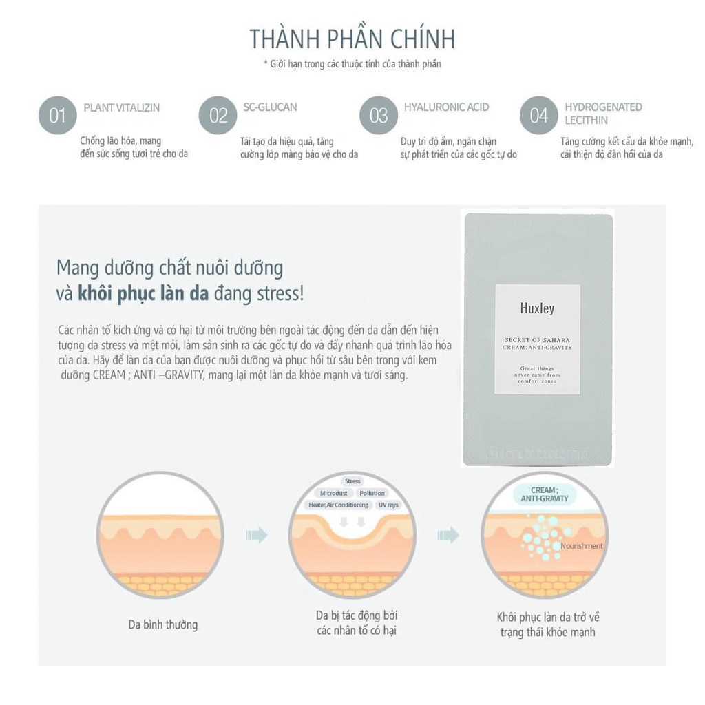 Combo Dưỡng Da Ẩm Mượt, Trắng Sáng Chiết Xuất Xương Rồng Huxley (SR Brightly Ever After 30ml + Kem Anti–Gravity 50ml)