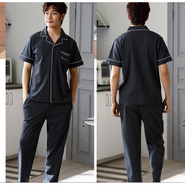 Pijama nam cộc tay-Đồ bộ nam bộ hè chất vải COTTON 100% dày dặn, thông thoáng (607) | BigBuy360 - bigbuy360.vn