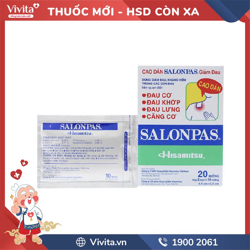 Hộp Salonpas Gel, giảm đau khớp, đau cơ, đau vai, bầm tím, tuýp 15,30g, túi