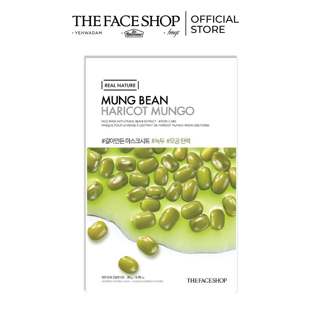 [Mã COSTFST3 -8% đơn 250K] Mặt Nạ Giấy Cung Cấp Ẩm Tối Ưu TheFaceShop Real Nature Mung Bean Face Mask 20g