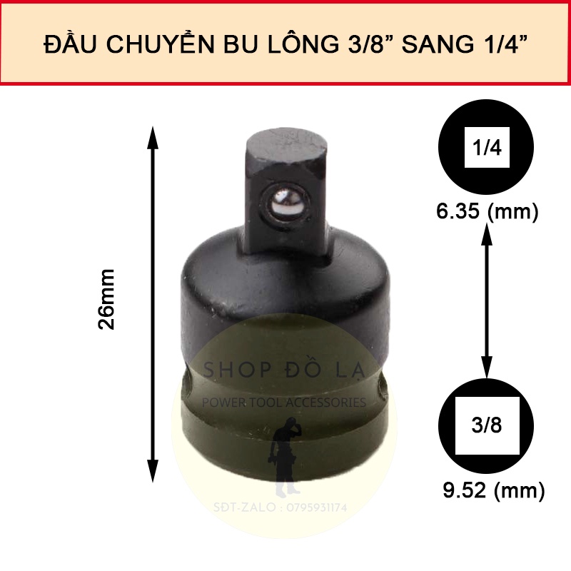 Đầu Chuyển Bulong Sang Bulong Các Loại 1/4, 3/8, 1/2, Bán Lẻ