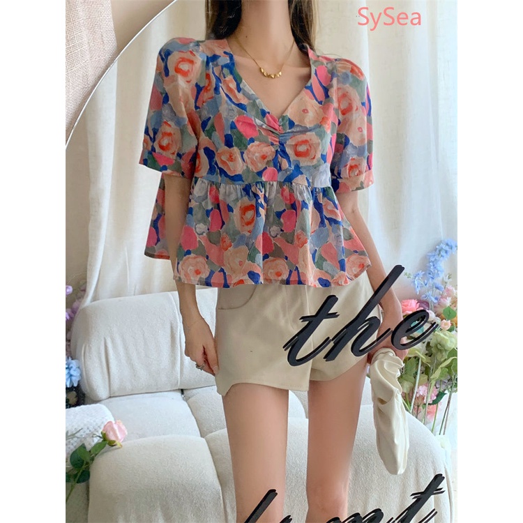 Áo Sơ Mi Cổ Chữ V In Hoa Thời Trang Mùa Hè Dành Cho Nữ