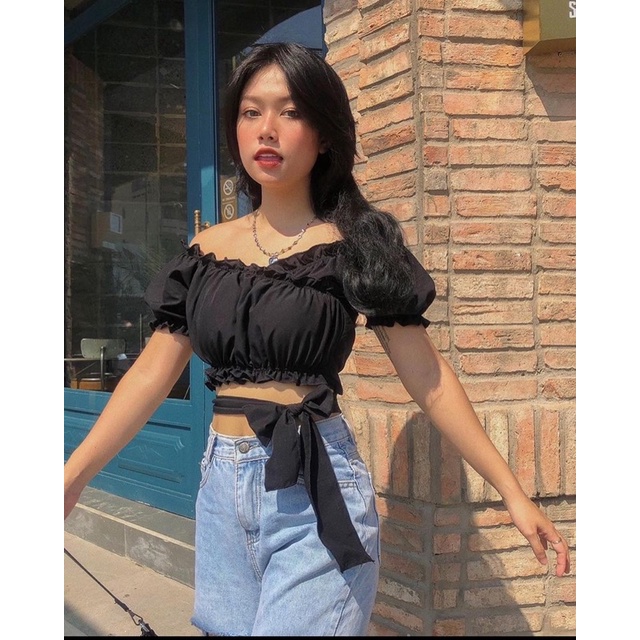MIA_CROPTOP_ÁO_THẮT_NƠ_TAY_PHỒNG🥑(HÌNH THẬT 100%)