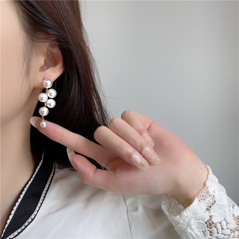 S925Silver Needle Soft-Looking Pearl Stud Earrings Female Niche High-Grade Long Earrings Non-Piercing Eardrops Ear ClipA100