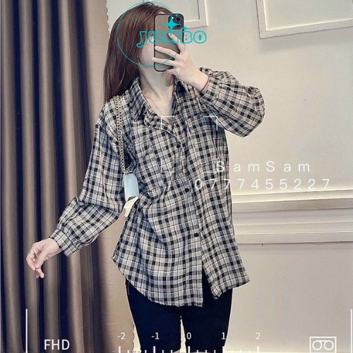 Áo sơ mi nữ form rộng tay dài kẻ caro JumBo sơmi kẻ 2 túi ngực unisex