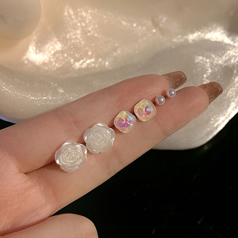 Set 6 Khuyên Tai Hình Hoa Hồng Đính Ngọc Trai Nhân Tạo