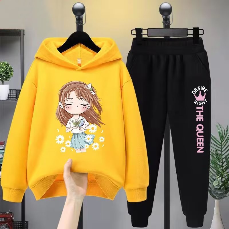 Bộ Áo Hoodie + Quần Dài In Họa Tiết Phong Cách Phương Tây Thời Trang Mùa Thu Cho Bé