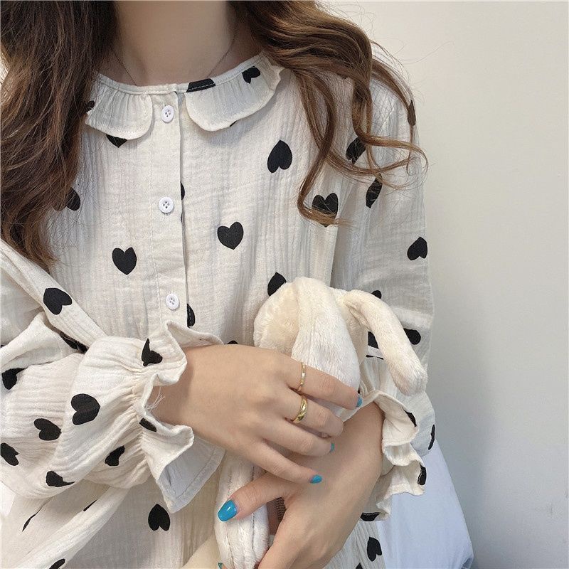 Đầm ngủ dáng rộng dài vừa phải thời trang xuân thu phong cách hàn quốc