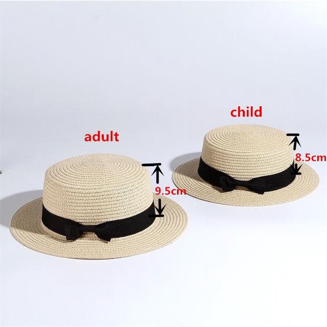 Mũ cói đi biển Boater - vành ngang nhỏ - viền nơ bướm đen
