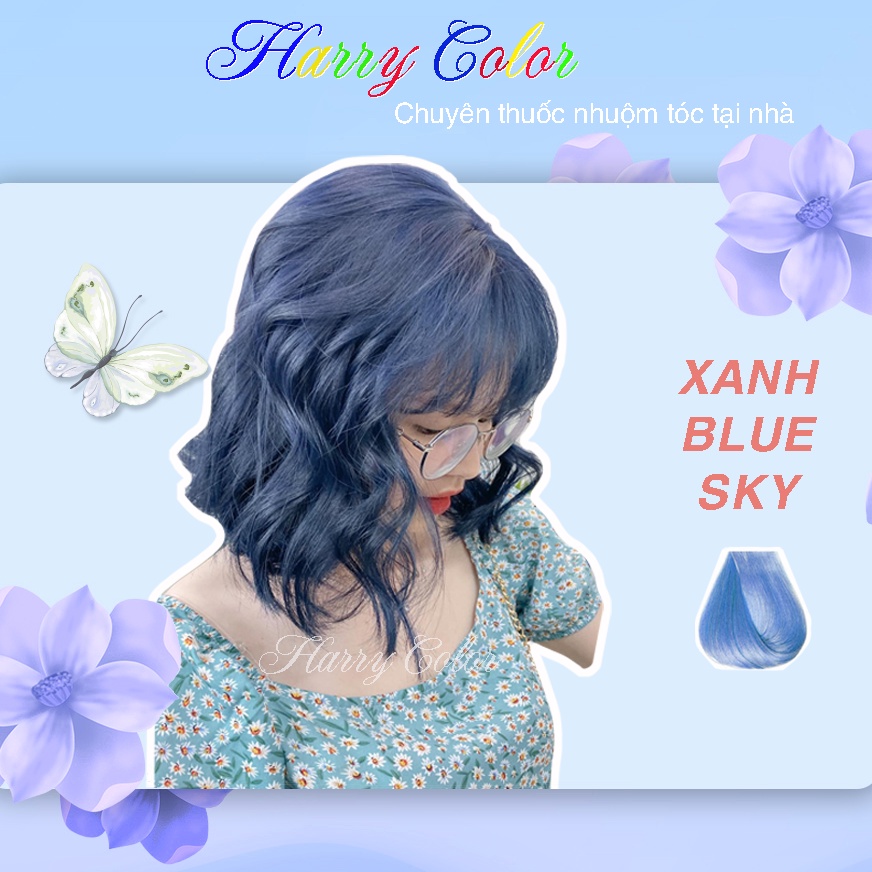 Thuốc nhuộm tóc  FREESHIP &gt;50K  Nhuộm tóc màu Xanh blue sky (ảnh thật) - nhuộm tóc tại nhà + tặng kèm oxy trợ nhuộm