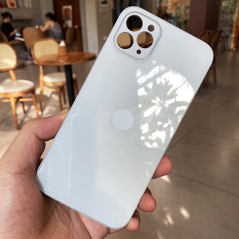 Ốp Lưng Iphone Mặt Lưng Kính Viền vuông Silicon Cho IP 6 6s 7 8 Plus SE X XS XSM 11 12 13 pro Max