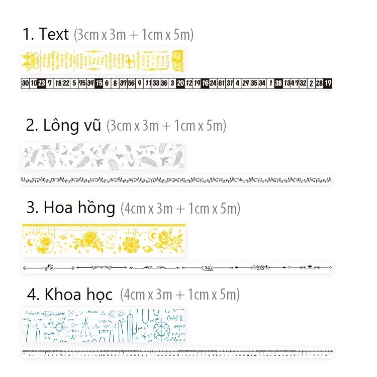 Set 2 cuộn băng dính washi tape nhũ trang trí planner WST130