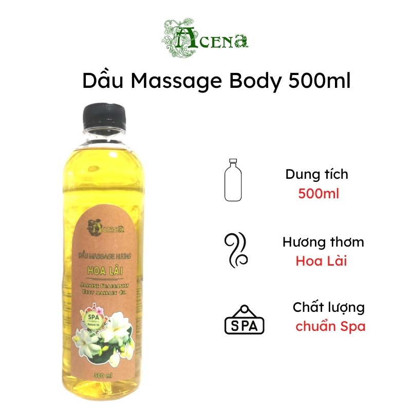 Dầu Massage Body Toàn Thân Hoa Lài ACENA 500ml Chuẩn Spa, Trơn Tay, Mùi Hoa Nhài Thơm Ngát Thư Giãn