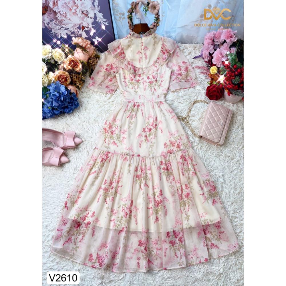 Váy hoa cổ trụ bèo ngực V2610 Đẹp Shop DVC- Kèm vieo và ảnh trải sàn