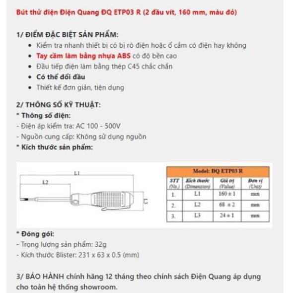 Bút thử điện Điện Quang ĐQ ETP03 R