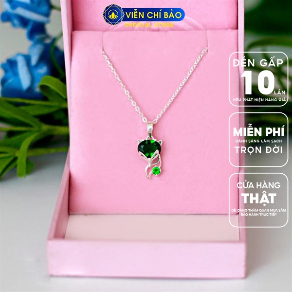 Dây chuyền bạc nữ mặt Hồ Ly đá xanh lá bạc 925 thời trang phụ kiện trang sức nữ Viễn Chí Bảo D400651-XL1