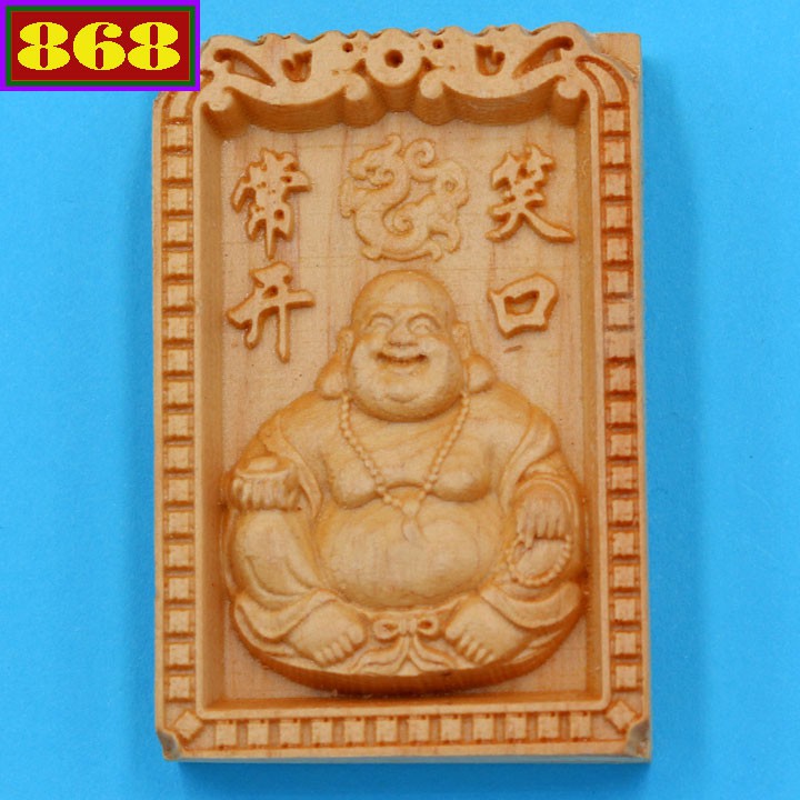 Mặt gỗ ngọc am khắc tượng Phật Di lặc MG21