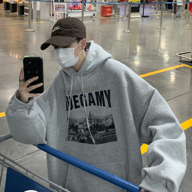 Áo hoodie dày dáng rộng tay dài in họa tiết phong cách Hàn Quốc size M-5XL 3XL 4XL cho nam