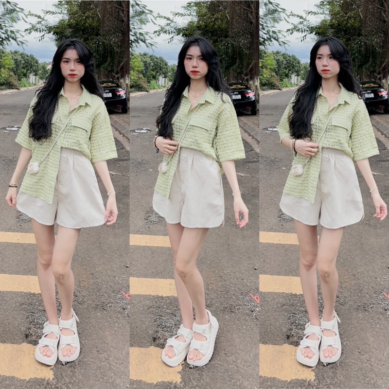 SET ÁO SƠMI+SHORT NHUNG