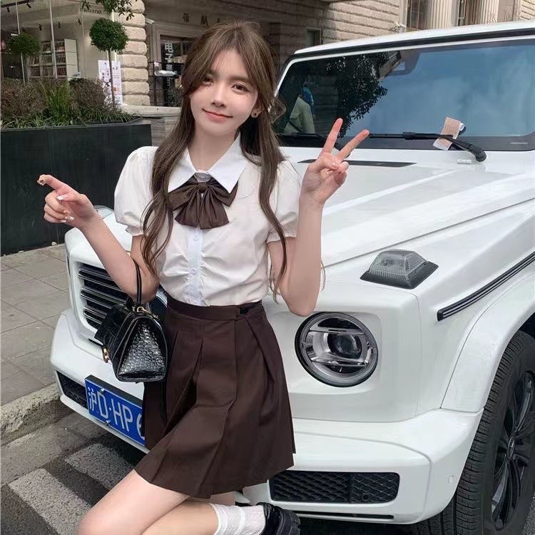 Áo Sơ Mi Trắng Tay Ngắn Phong Cách Preppy Mùa Hè Mới Cho Nữ