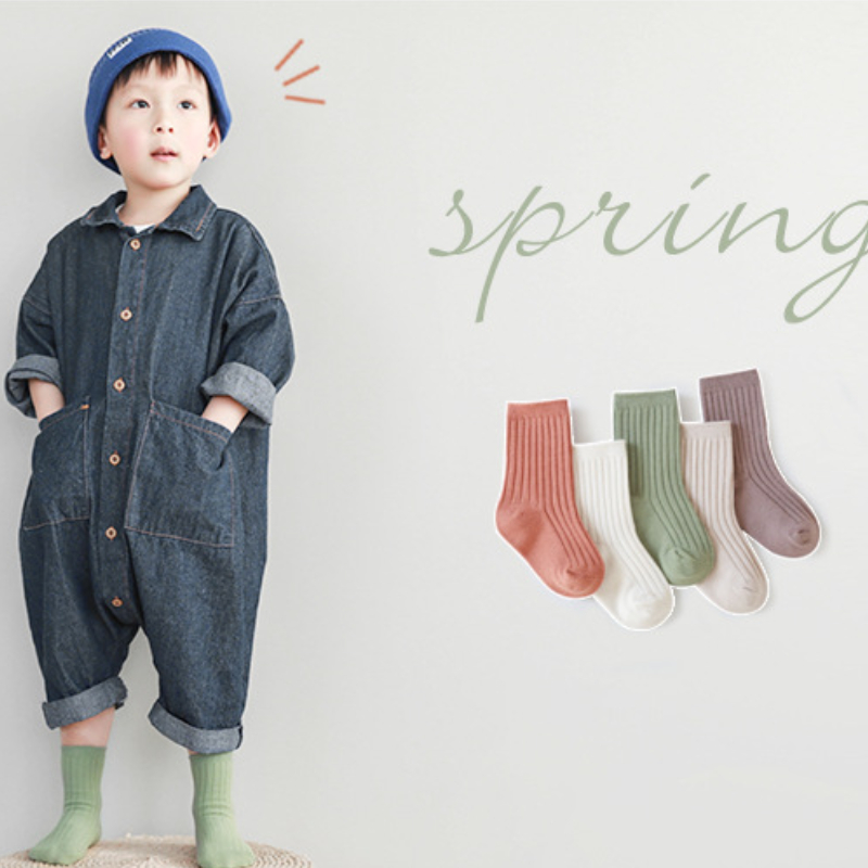 Bộ 5 đôi tất KOKOROCARE dệt đôi từ cotton màu xanh lục và màu cam kích thước S/ M cho bé 0-3 tuổi